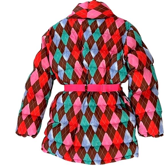 $451 RACHEL ANTONOFF argyle plaid belted puffer jacket S - Picture 4 of 11